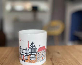 Eccleshall Bone China Coffee Mug, English Town Architecture