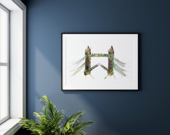 London Tower Bridge original watercolour painting. Modern wall art. Traveler gift, gift for Wife, Christmas present Daughter. City art,