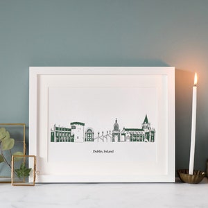 Dublin City print,  Trinity College Graduation gift,  Ireland Green Skyline print