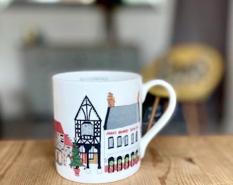 Eccleshall Bone China Coffee Mug, English Town Architecture