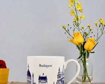 Budapest Bone China Mug, Personalised Travel Gift, Hand Illustrated Cityscape Cup