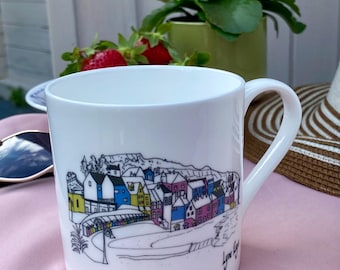 Lyme Regis Bone China Mug, Seaside Town Illustration, Coastal Decor