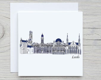 Leeds Cityscape Greetings Card, Leeds England Skyline Gift