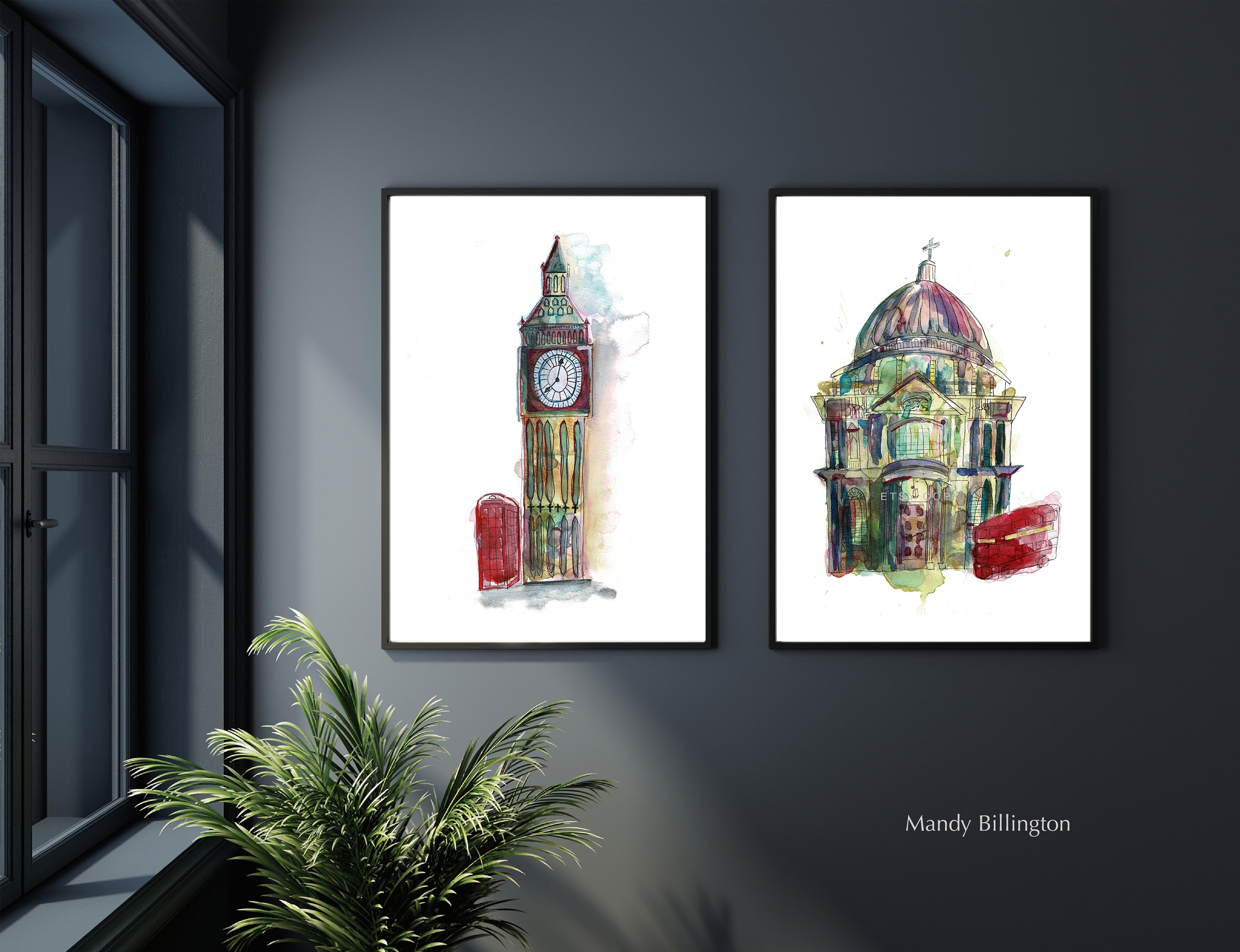 London original watercolours set of paintings, London skyline paintings, Gift for Art lover, Home decor, gift for Husband, gift for Wife,