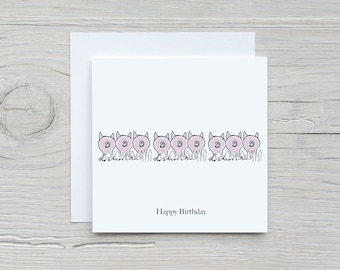 Tarjeta de felicitación de cumpleaños con lindos traseros de cerdito