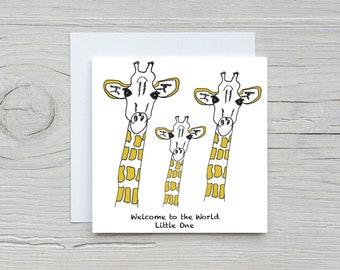 Cute giraffe family card, Welcome baby card, Animal card, Personalised card, Card for New baby, Custom card,