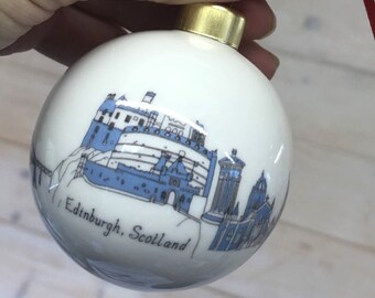 Personalized Edinburgh Bauble: Scotland Travel Gift, Hand-Illustrated Ornament