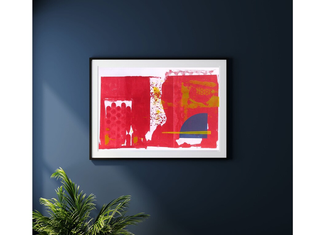 Original Red Screen Print: Mixed Media Abstract Art - Etsy