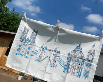 London Landmarks Organic Cotton Tea Towel,  Blue Skyline Kitchenware’s