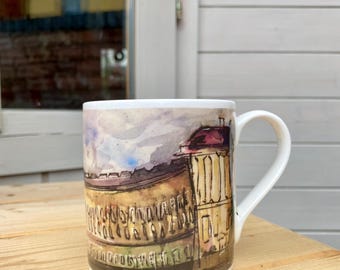 Pulteney Bridge Watercolor Mug: Jane Austen Gift, Fine Bone China