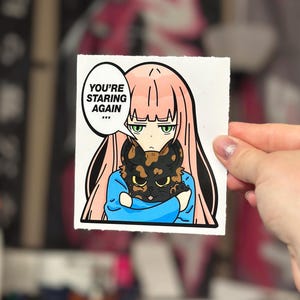 You’re Staring Again… - Anime Girl & Cat Sticker | Moody Manga Vinyl Decal | Funny Goth Cat Lover Gift | Tsundere Vibes Sticker