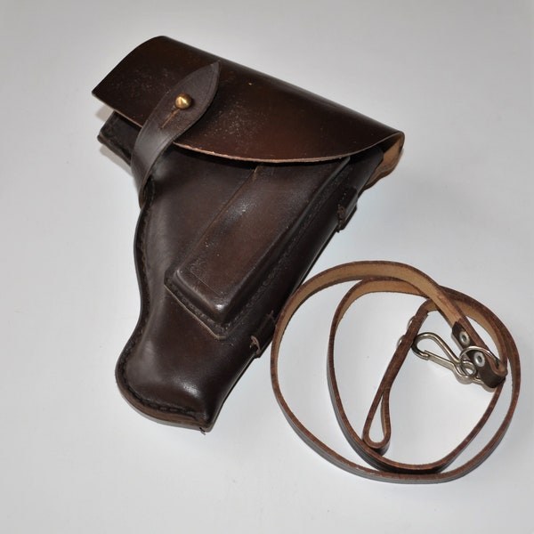 Soviet Makarova PM Pistol Holster Pistolet Makarov Brown Leather Gun Cover with Lanyard Safety Belt Surplus Militaria Unissued