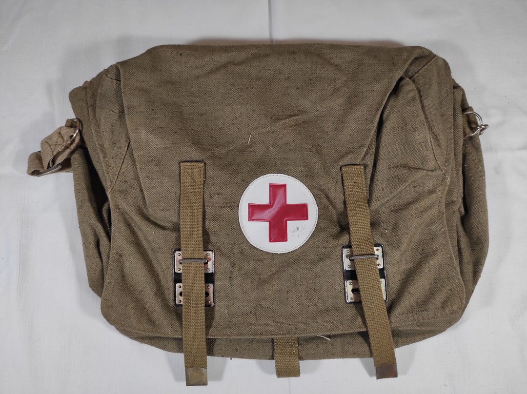 ZAVHOZ Authentic Soviet Canvas Crossbody Bag & AI-2 First Aid Kit Set - USSR Military Surplus, Khaki, For Cosplay & Collection