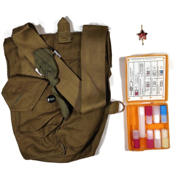 Original Soviet Army Med Kit AI-2 First Aid Box USSR GP-5 Gas Mask