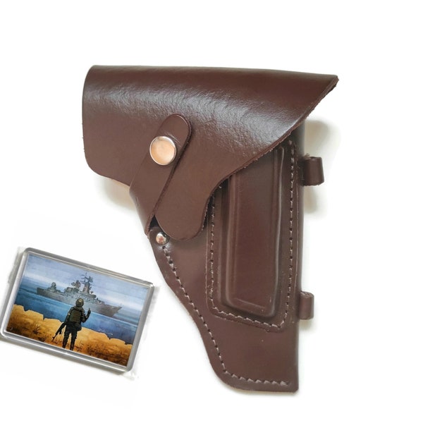 1990's PM Makarov Pistol Holster Pistolet Makarova Brown Leather with Snap Button Stud Ukrainian Surplus Militaria Unissued