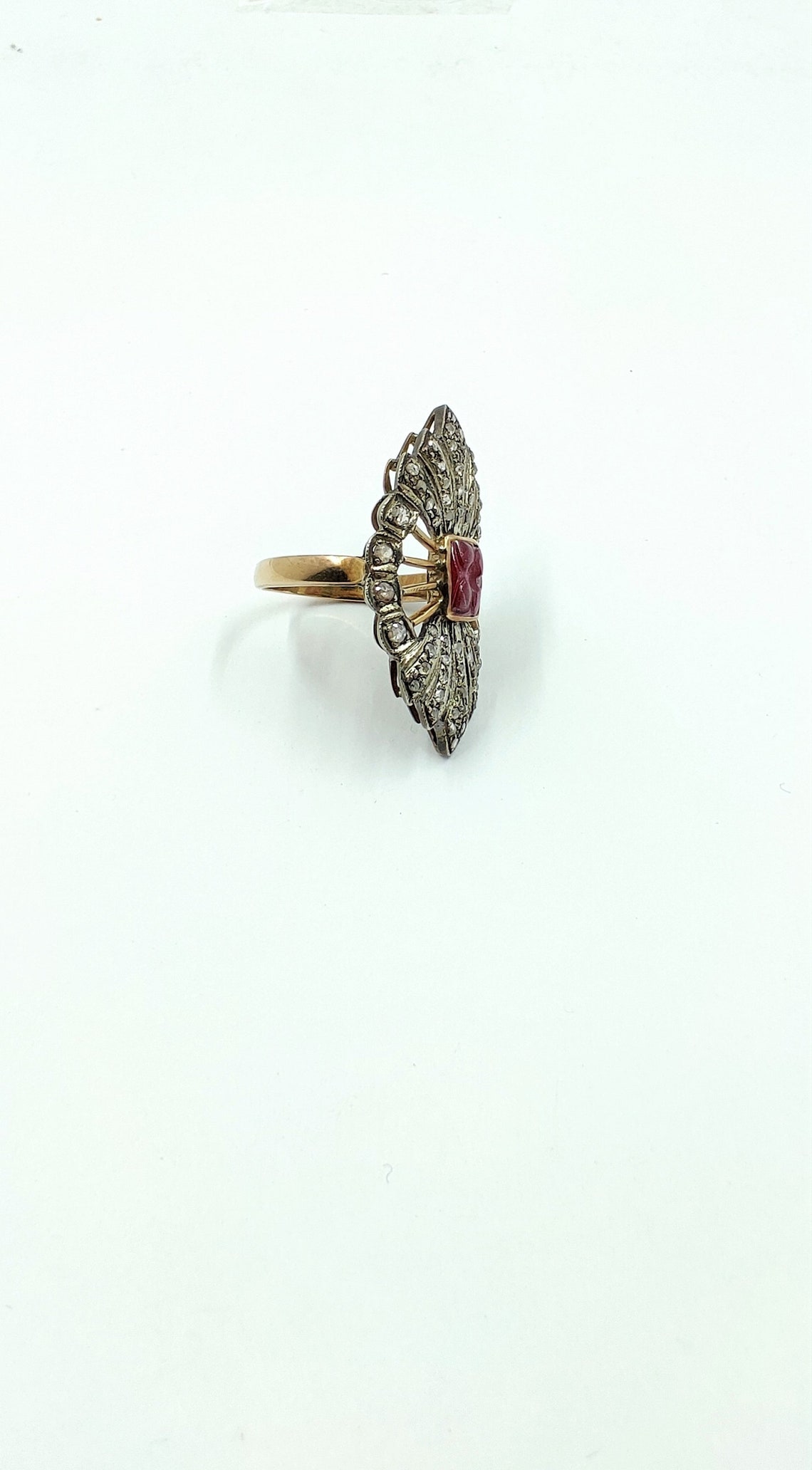 Carved Ruby and Diamond Ring
