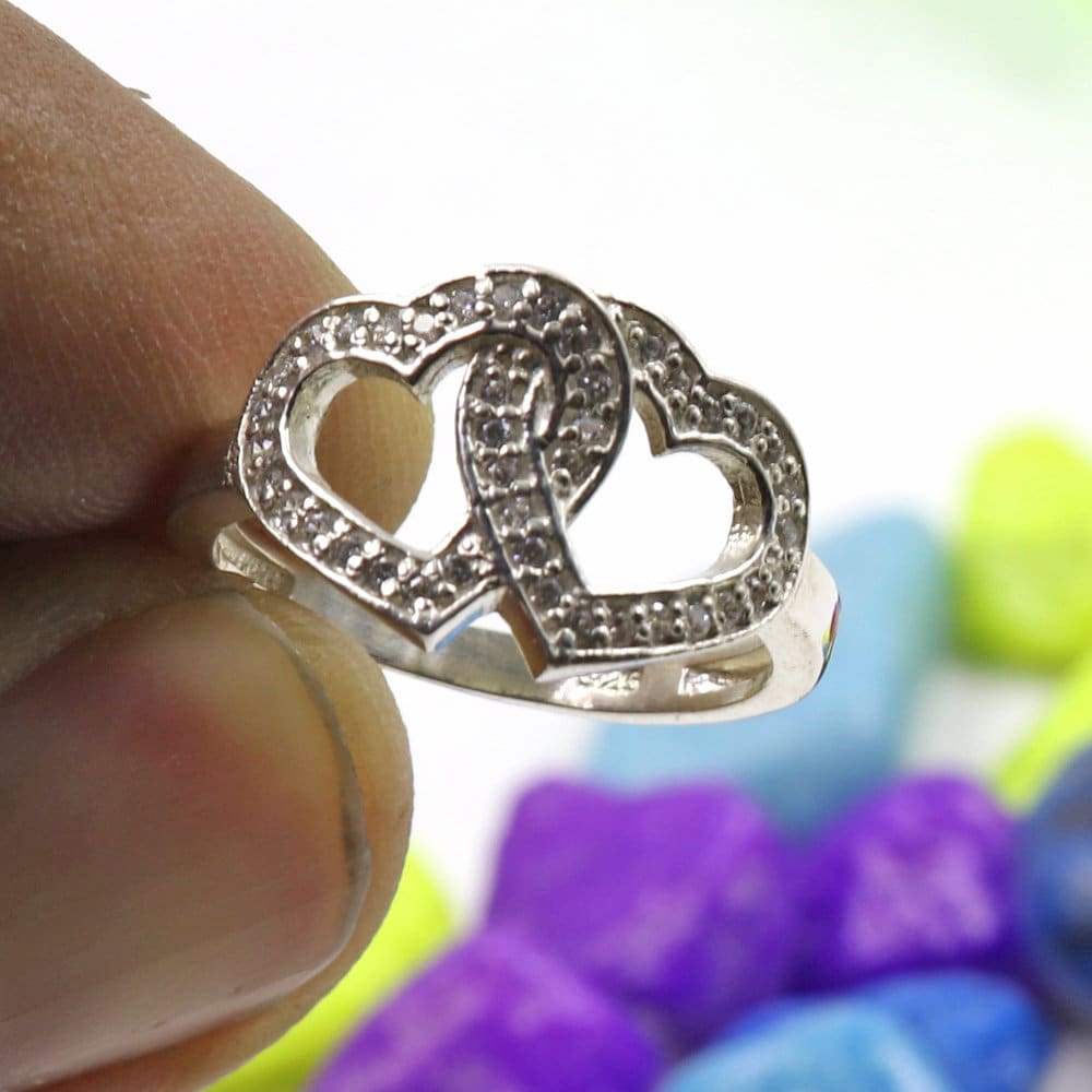 Buy 2hearts Ring Consisting of White Zircons Made in 925 Sterling