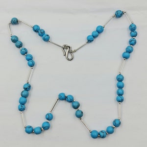 925 STERLING SILVER/Necklace/Natural Turquoise Beads + Silver Balls/Length 51.30 Centimeters/Gross Weight 22.970 Grams