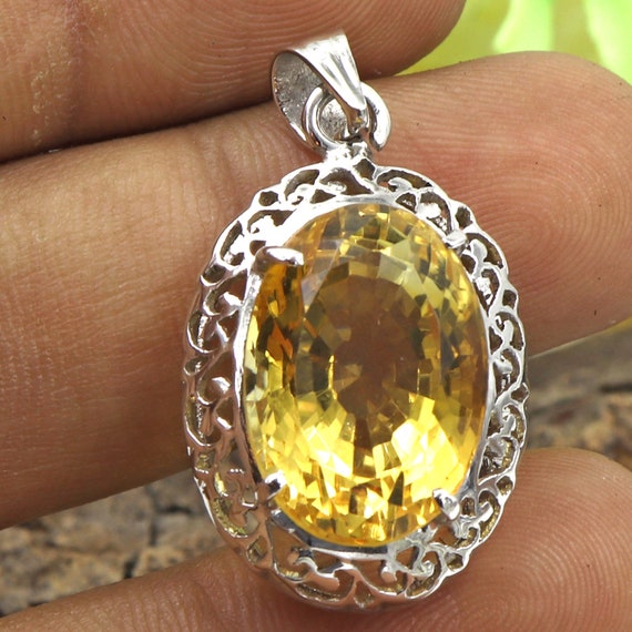 Sterling Silver Handmade Filigree Citrine Pendant