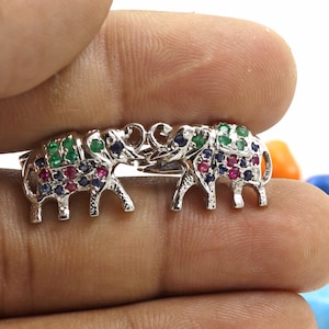 925 STERLING SILVER/Elephant design Cufflinks/Natural Multi Stone Cufflink/Gemstone Cufflinks/Top quality Gemstones used/12 X 18 MM/9.300 g