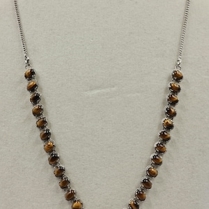 925 STERLING SILVER/Necklace/Natural Tiger Eye Necklace/Weight 22.550 g (Necklace)/Gemstone Necklace