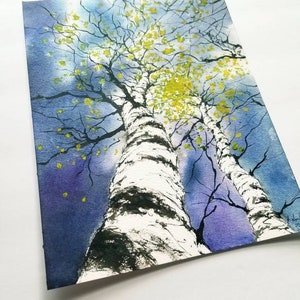 Looking up Trees Original Watercolor Painting Handmade Art Wall Decor