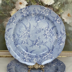 Spode Penny Lane, Honeywall Light 25.5cm Dinner Plate, Blue And White, Floral, Transferware.