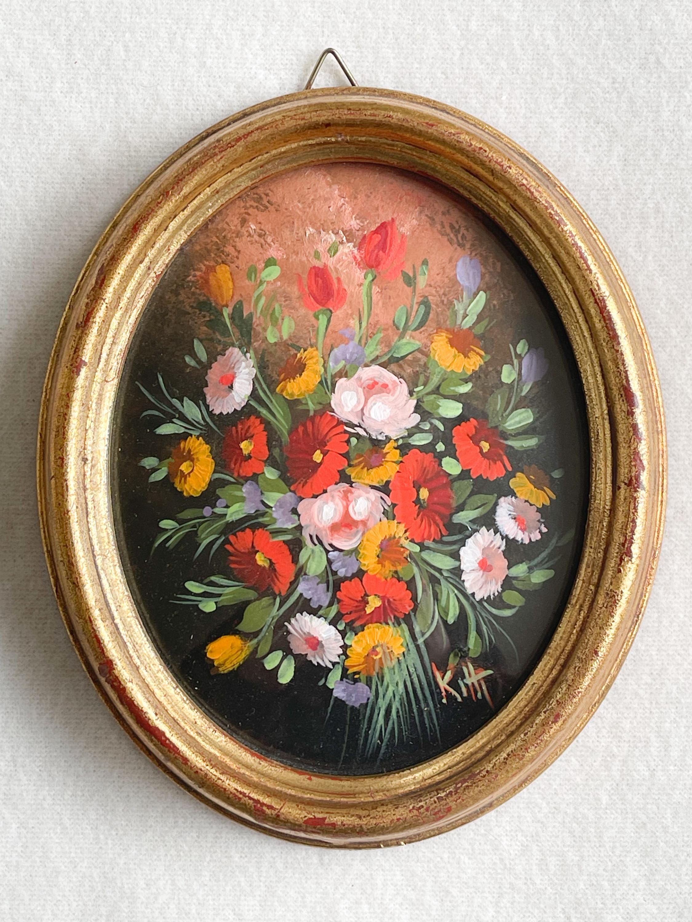 【アンティーク】フラワー 油彩画 オーバル Oval Convex Painting - Etsy