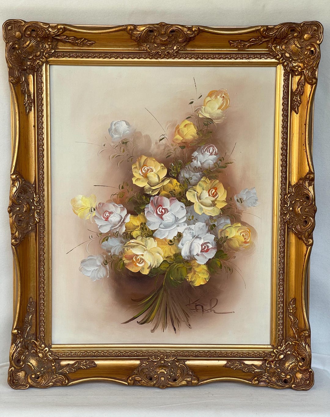 Vintage Original Framed Oil Painting on Canvas of A Still Life Floral ...