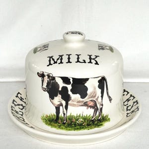 Vintage Ironstone Farmhouse Cheese Dome. Cow. Milk. Cheese Dish. Butter.