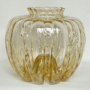 Vintage Amber Glass Vase, Ribbed Pumpkin Shape, Hand Blown. Fall/Autumn Decor.