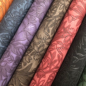Floral embossed faux leather for bags, garments, and upholstery