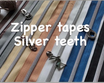 Silver teeth nylon zipper tapes by the metre - size 5 G4
