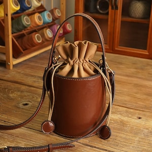 Leather bucket bag kit, crossbody bag kit, DIY leather bag with chain strap, present for her, bag making kits, genuine leather bag kit 2016