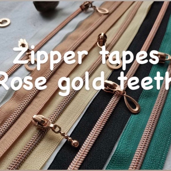 Rose gold teeth size 5 zipper tapes, nylon zipper tape by the meter, coil  zipper tapes, zipper tapes for bag making, clothes