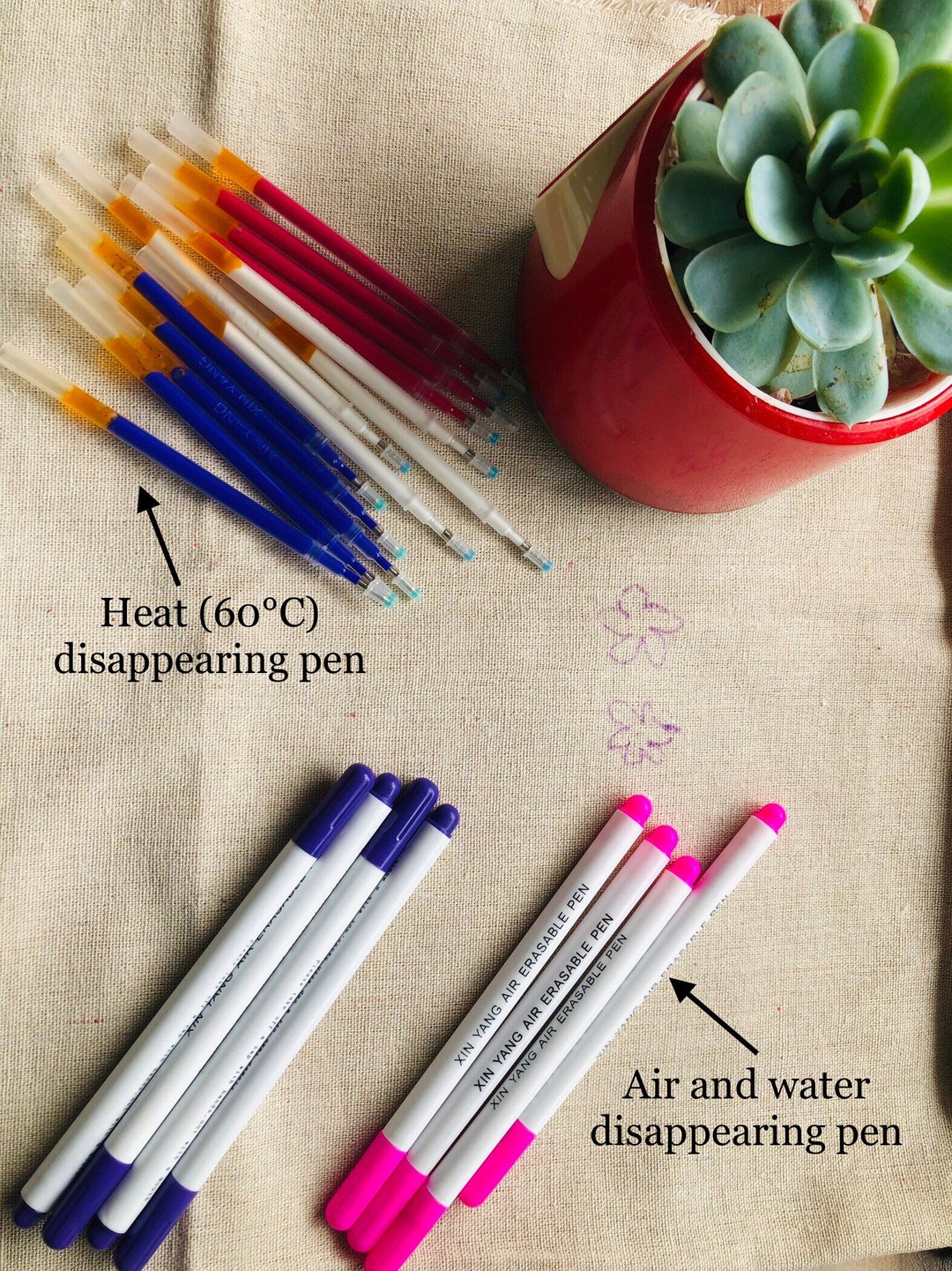 Air Erasable Fabric Marking Pen Disappearing Ink Makring Pen Fabric Marker Water Soluble Ink Pen for Embroidery Cross Stitch Handicarft Needlework