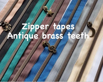 Antique brass size 5 zipper tapes by the meter, coil nylon zipper tapes, cut to length zipper tapes, zipper tapes for bags