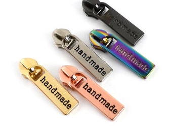 Handmade size 5 zipper pulls for nylon zipper tapes, zipper pulls in rainbow, sliver, gold, rose gold, gun metal