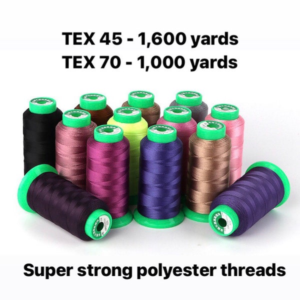 Tex 45 and Tex 70 Super Strong Polyester Sewing Threads for bag making, shoes making, garments, home decor and car interior