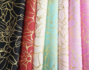 Gold printed Pleather, synthetic leather for bags, garments, upholstery F4