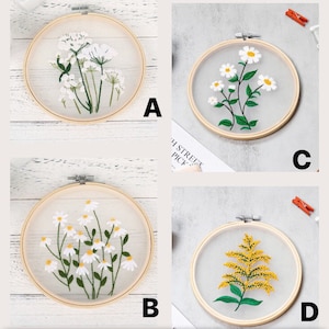 Flowers on clear background embroidery kits for beginners, easy to follow preprinted embroidery pattern,  G1-2