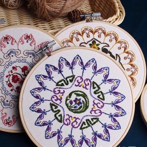 Mandala embroidery kits for beginners, easy to follow pre-printed embroidery pattern G1-2