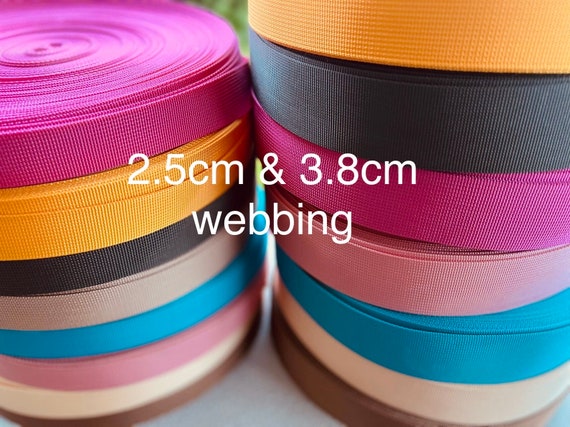 3m rolls of plain polyester webbing - 2.5 cm and 3.8cm DWS
