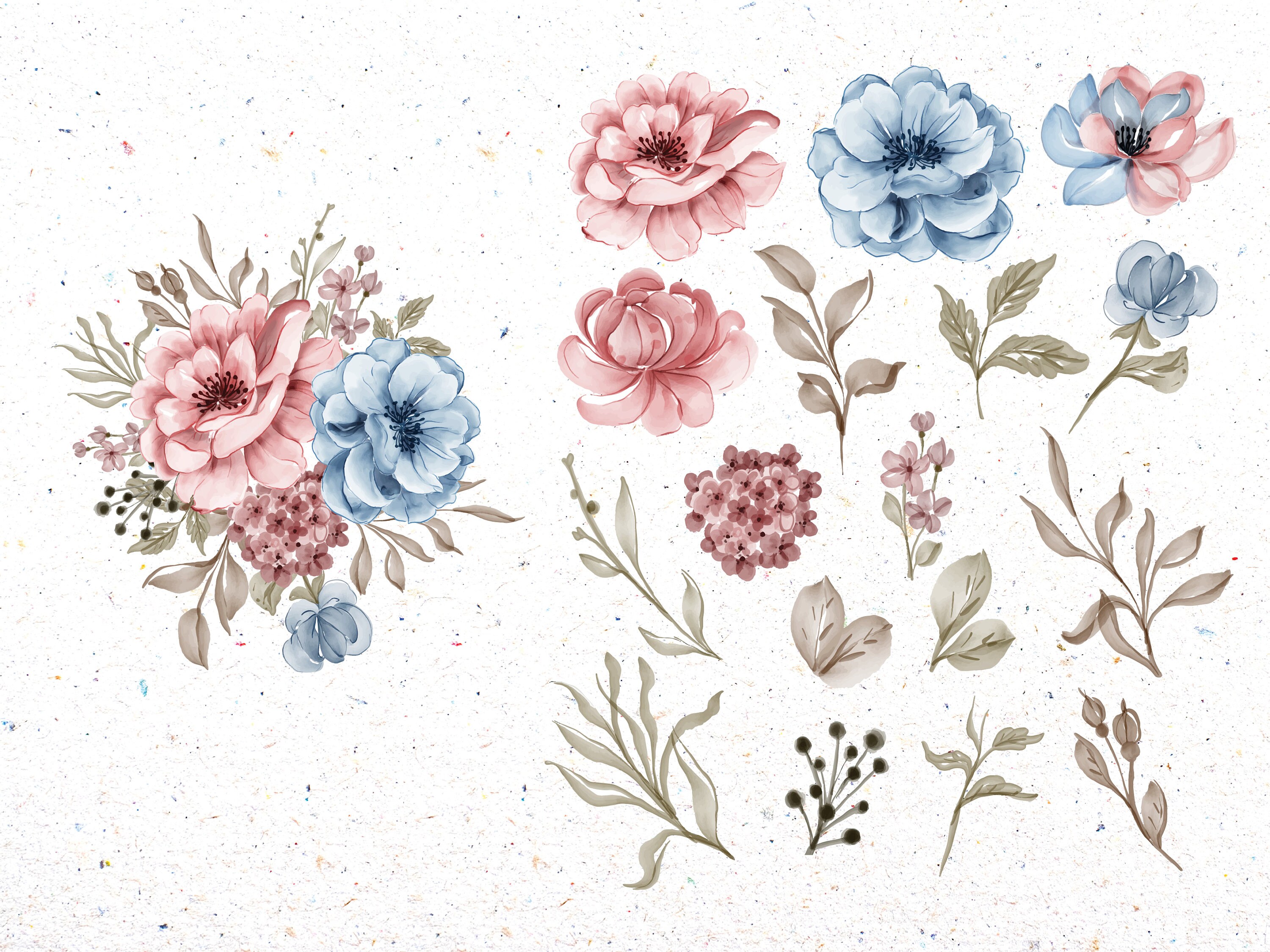 Watercolor Flowers PNG Wedding Flowers Watercolor Flower | Etsy