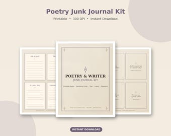 Poetry Junk Journal Kit Printable | Writer Ephemera Pages, Verse Cards, Dark Academia Papers, Commonplace Book Kit, Digital Download