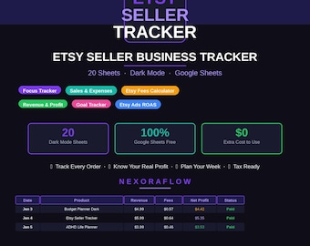 Etsy Seller Spreadsheet Google Sheets | Sales & Expense Tracker, Profit Calculator, Bookkeeping Template, Small Business Fees Log