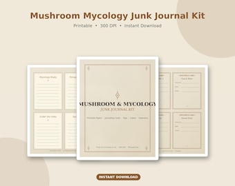 Mushroom Junk Journal Kit Printable | Mycology Ephemera Pages, Specimen Cards, Cottagecore Forest Papers, Nature Tags, Digital Download