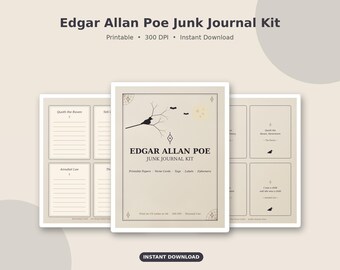 Edgar Allan Poe Junk Journal Kit | Gothic Raven Nevermore Printable, Vintage Raven Pages, Scary Writing Paper, Digital Download
