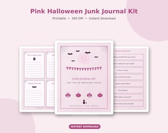 Pink Halloween Junk Journal Kit Printable | 14 Pastel Spooky Pages, Ephemera, 300 DPI, Instant Download, US Letter A4