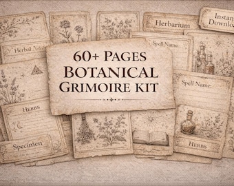 Botanical Grimoire Junk Journal Kit | 60 Printable Ephemera Pages, Dark Academia Witch Journal, Herb Garden Digital Download